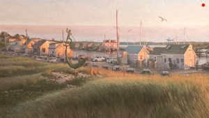 large oil painting of Menemsha sunset
