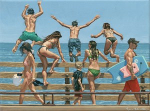 Jaws Bridge oil painting featuring kids jumping