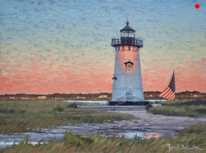 Edgartown Light sunset oil painting