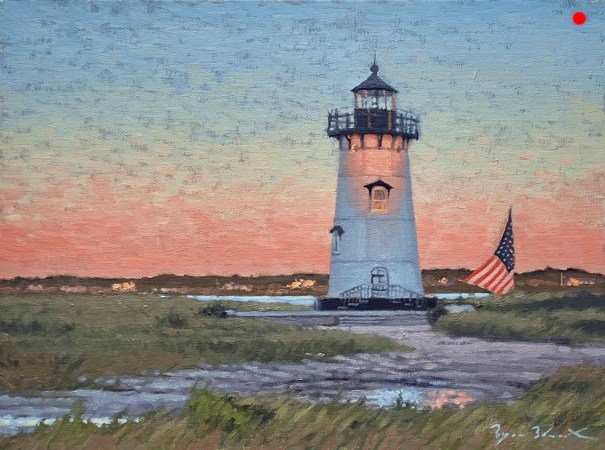 Edgartown Light sunset oil painting