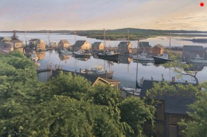 sunset oil painting of Menemsha Harbor